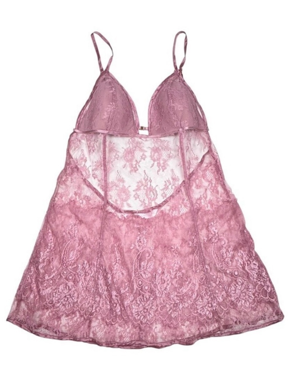 VTG Y2K Victoria's Secret Babydoll Dress Sz.M Pink Floral Lace Sheer Coquette